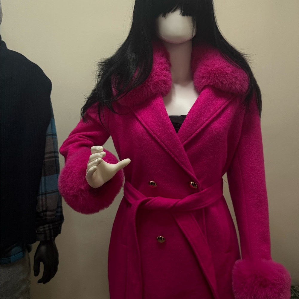Women's Pink Double-Breasted Coat - Picture 15 of 15